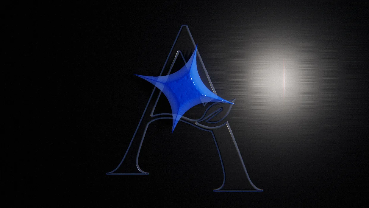A hand-drawn Appel star turning, embossed and lit from the side by the pointer.